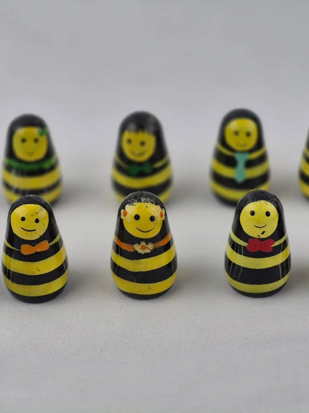 Hand Painted Ten Wooden Nesting Bees with Bee Hive